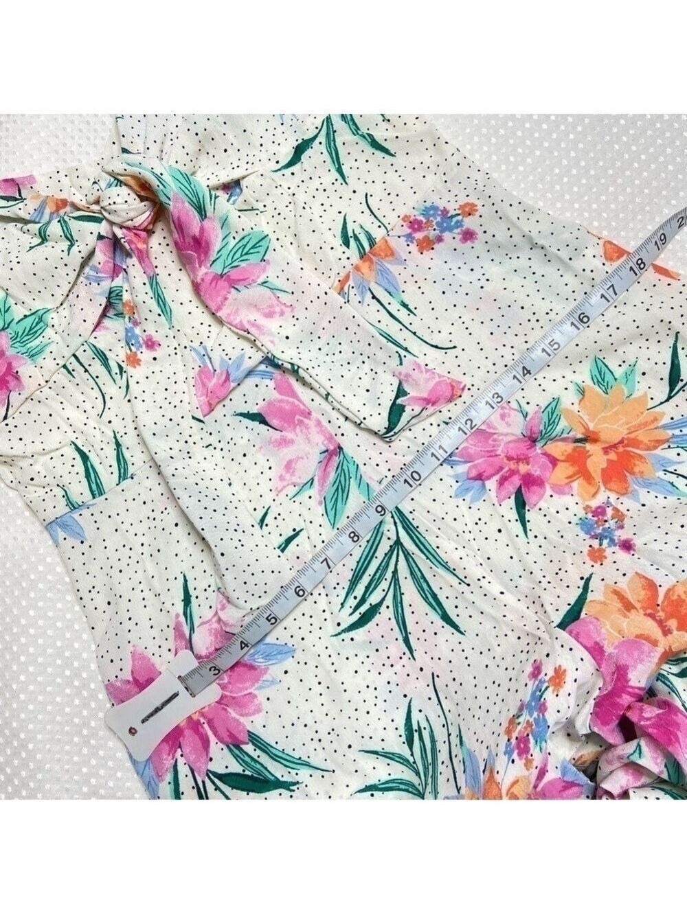 GIANNI BINI NWT Cropped Wide Leg Tropical Flowers And Polka Dot Jumpsuit Large - Picture 5 of 14